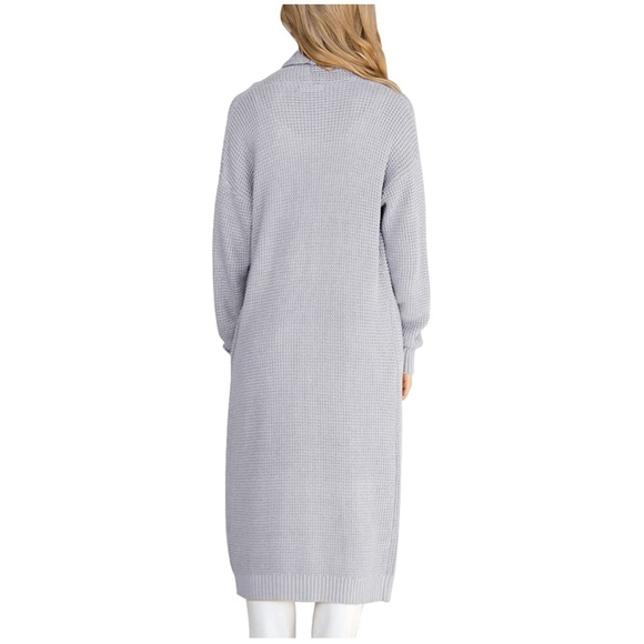 Long Cardigan Sweater Oversized Slouchy Knit Chunky Open Front, Light Gray - Picture 5 of 6